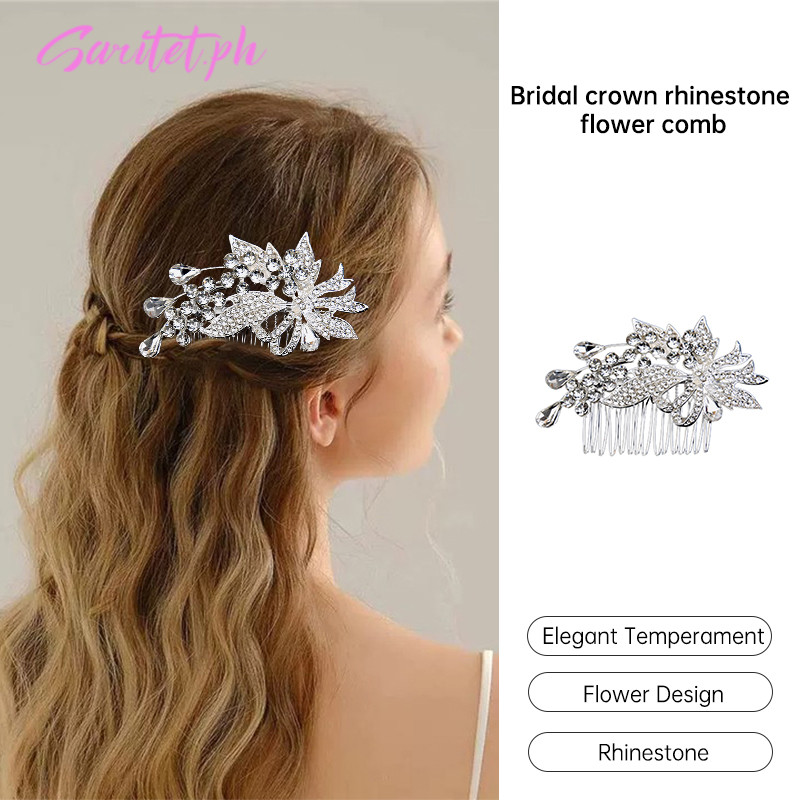 Handmade Hair Accessories Bridal Crown Flower Hair Comb Rhinestone ...