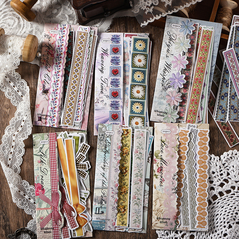 20 Pcs Vintage Leisure Time Series Hand-made Long Stickers Journal Deco ...