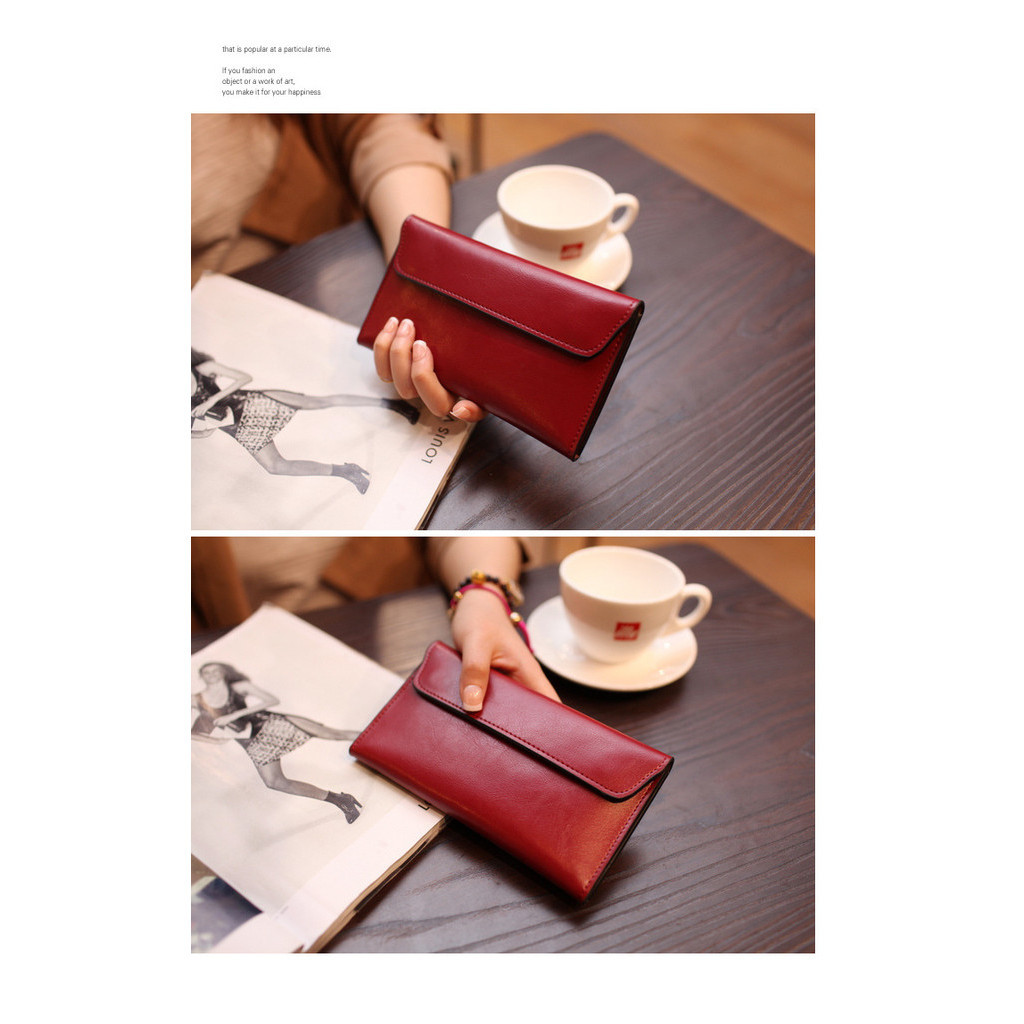 New European American Style Long Women’s Wallet Genuine Leather Simple ...
