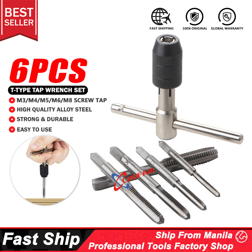 6pcs t type machine screw thread tap wrench m3 m4 m5 m6 m8 tap