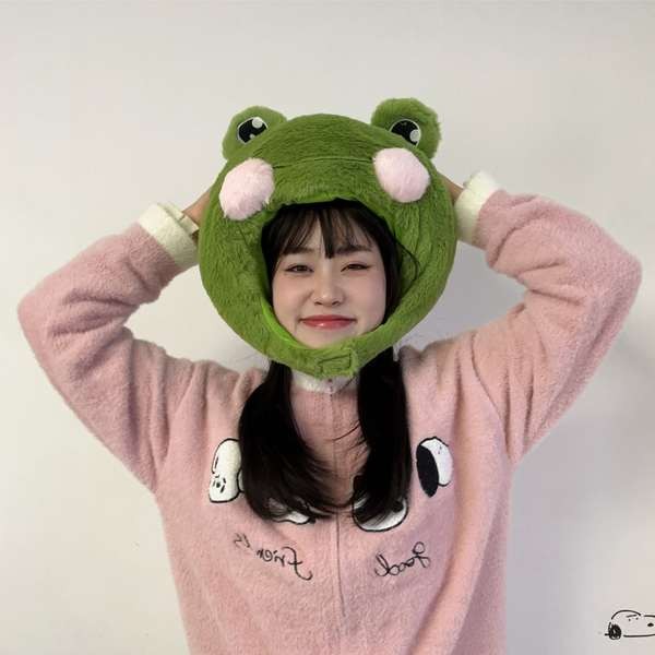 Cute Strange Smell Cartoon Girl Heart ins Plush Frog Headgear Hat ...