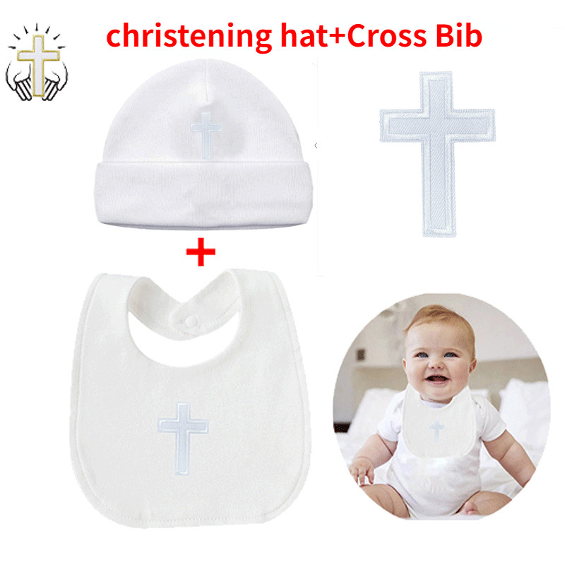Baptism Baby Boy Hat+BIB with Embroidered Cross Christening Baby Gifts ...