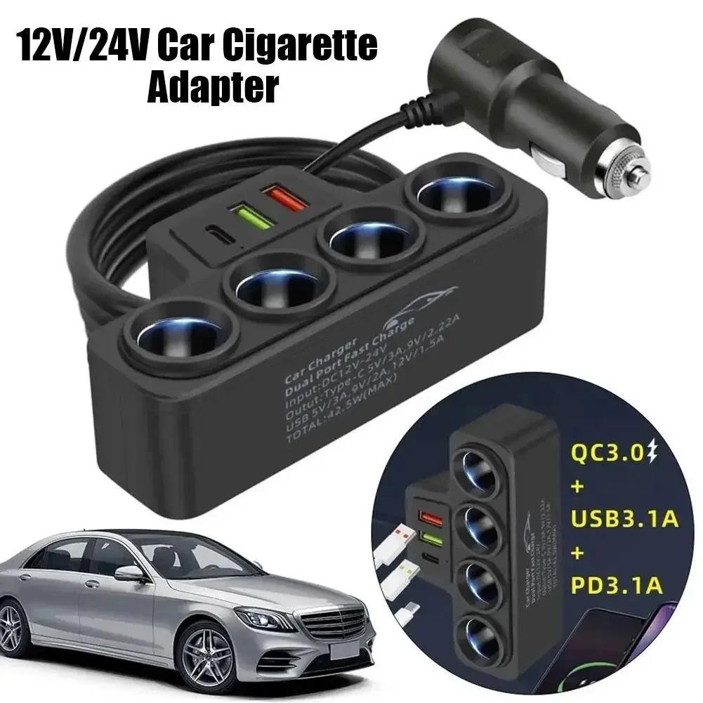 3 in 1 Dual USB Socket 120W Car Cigarette Lighter Splitter 12V 24V Fast ...