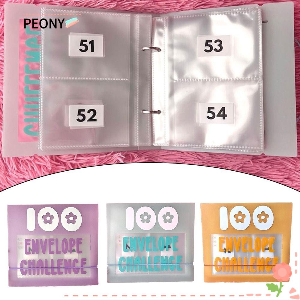 PEONY 100 Envelope Challenge Binder, PVC Saving Challenge A5 Binder