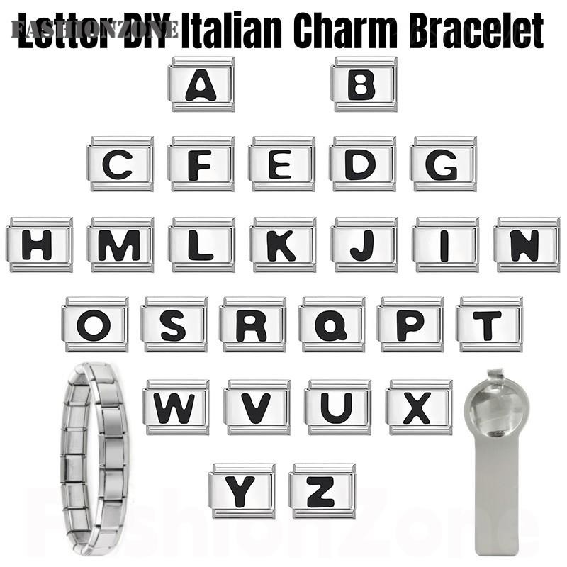 A-Z Alphabet Letter Italian Charm Module Bracelet Diy Design Pattern ...