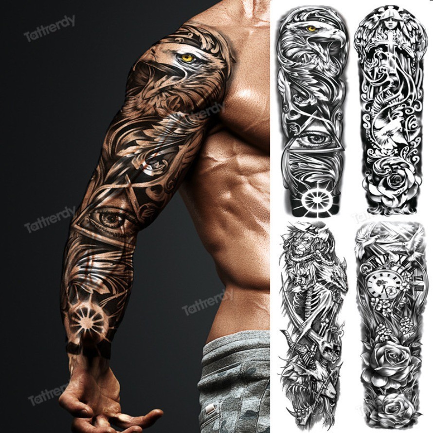 big body tatto skull sleeve tattoo designs for men full arm temporary ...