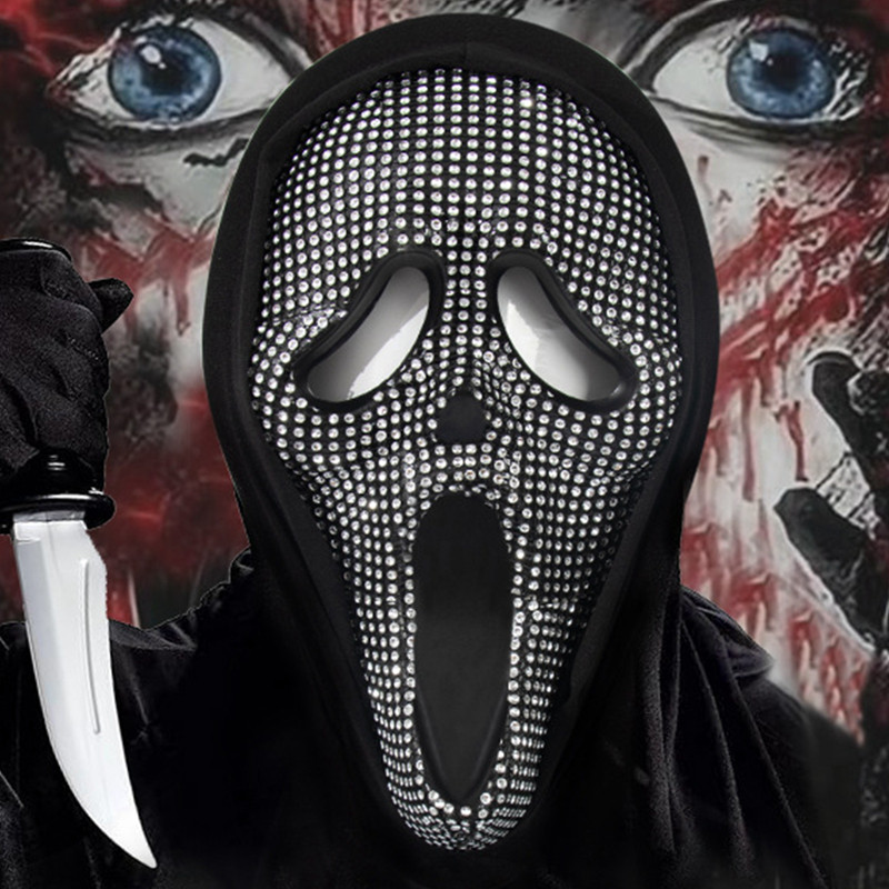 UNIN Halloweens Scream Ghost Face Masks With Rhinestones COS Makeup ...