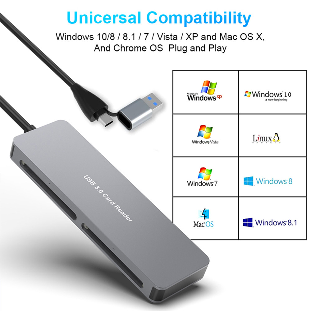 5 in 1 Memory Card Reader Reusable CFast+XD+CF+SD+TF Reader Memory Card