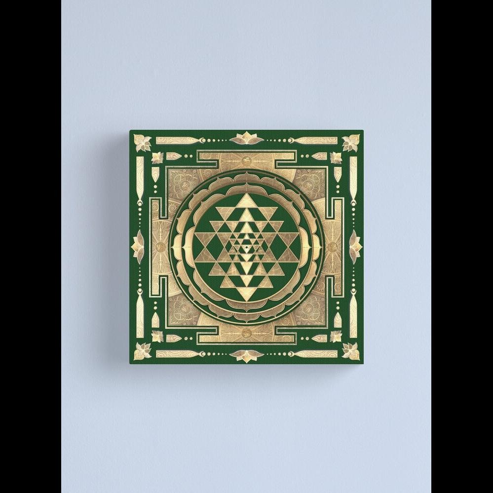 Golden Sri Yantra Canvas Print on Forest Green Background Sacred ...