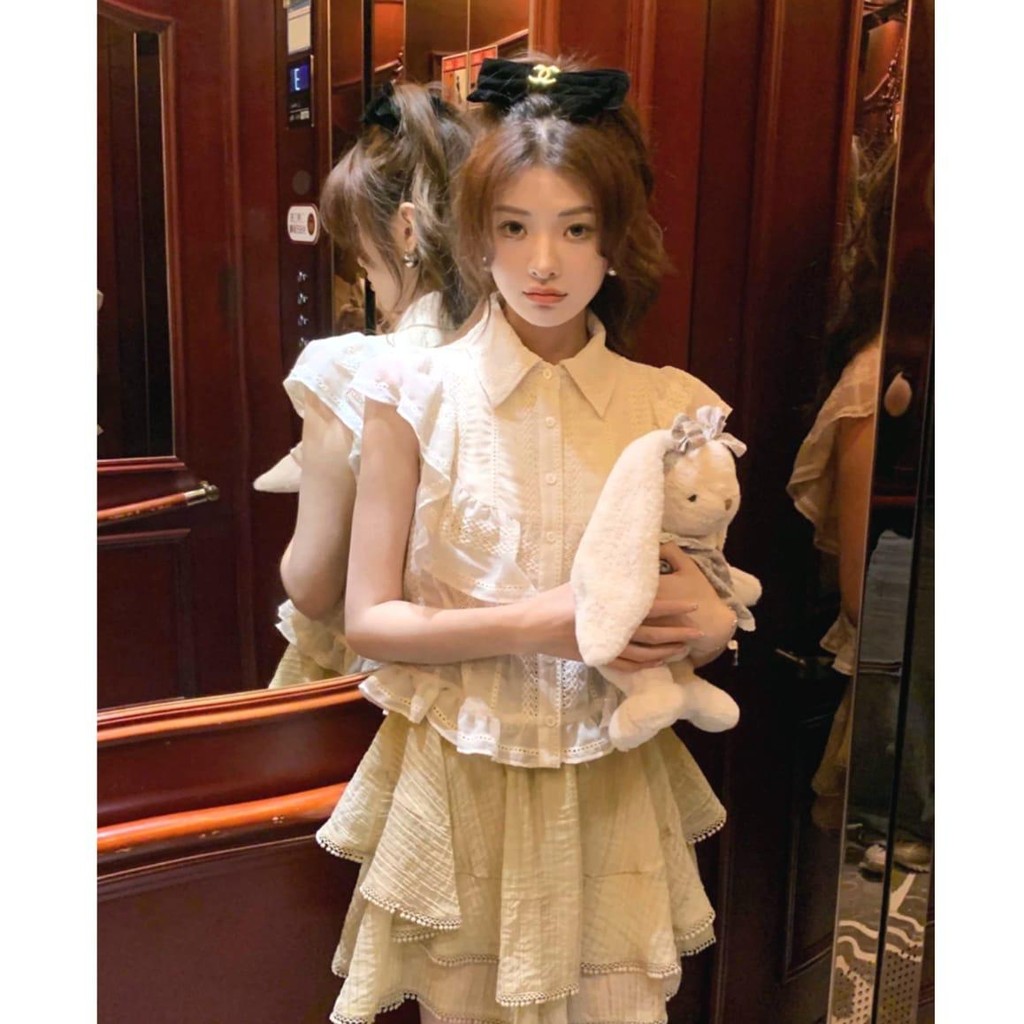 TM - 5875 Clamora Embroidered Ruffle Women's Skirt Suit | Shopee ...