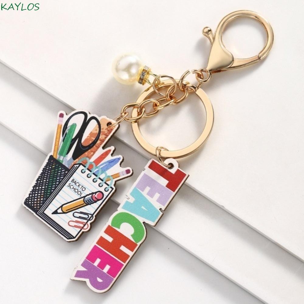 KAYLOS Teacher's Day Keychain, Wooden Geometric Shape Text Keychain ...