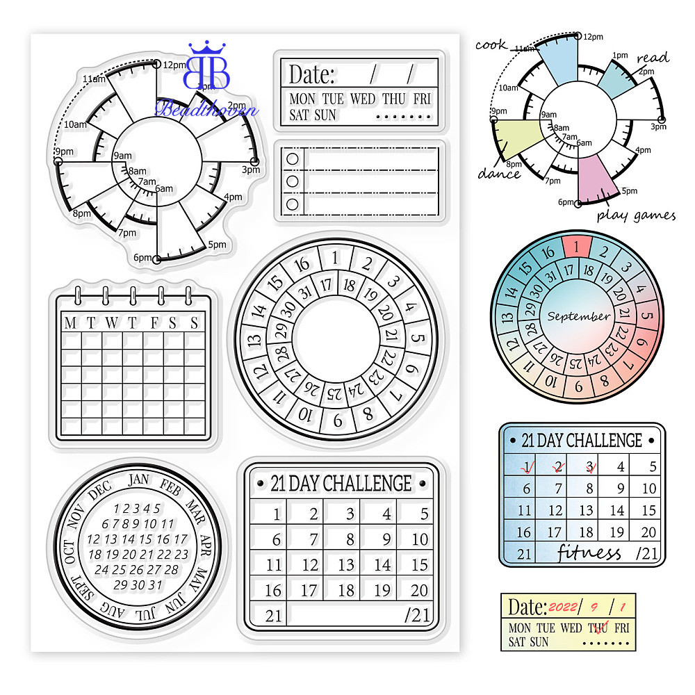 1Sheet Timetable Clear Stamps Calendar Planner Day Challenge Silicone ...