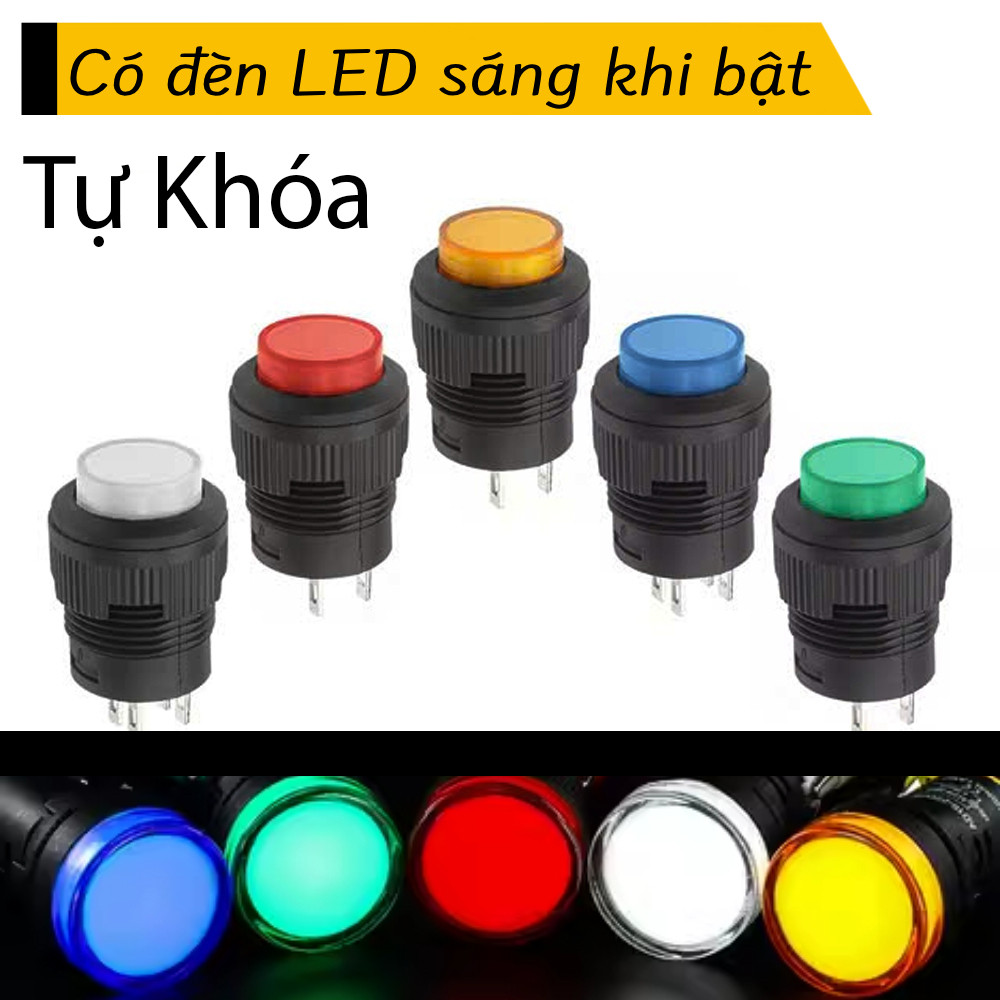Switch Push Button 16mm On/Off, Self-locking Switch with LED, Round ...