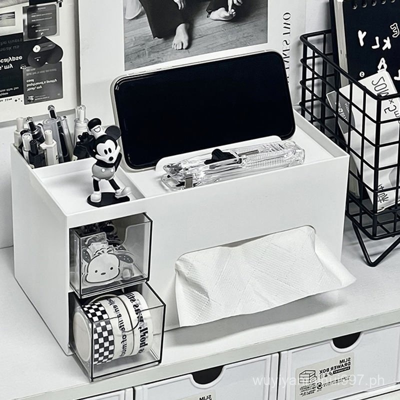 Desktop Storage Box Tissue Box Integrated Office Student Desktop Study ...