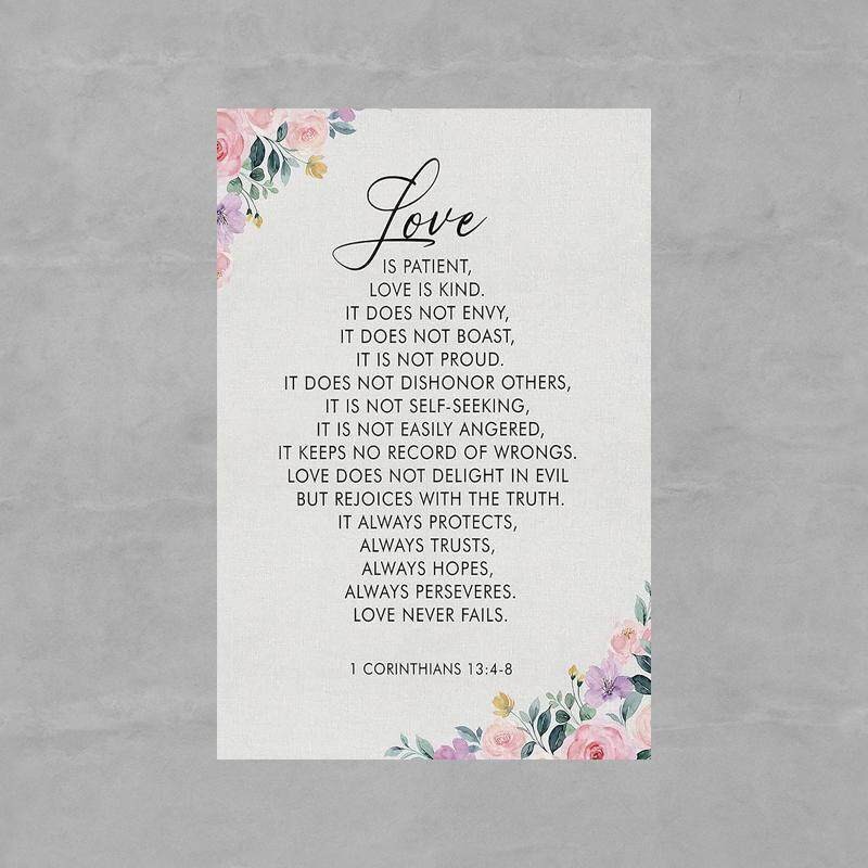Floral Love is Patient Bible Verse Quote Canvas Wall Art Inspirational ...