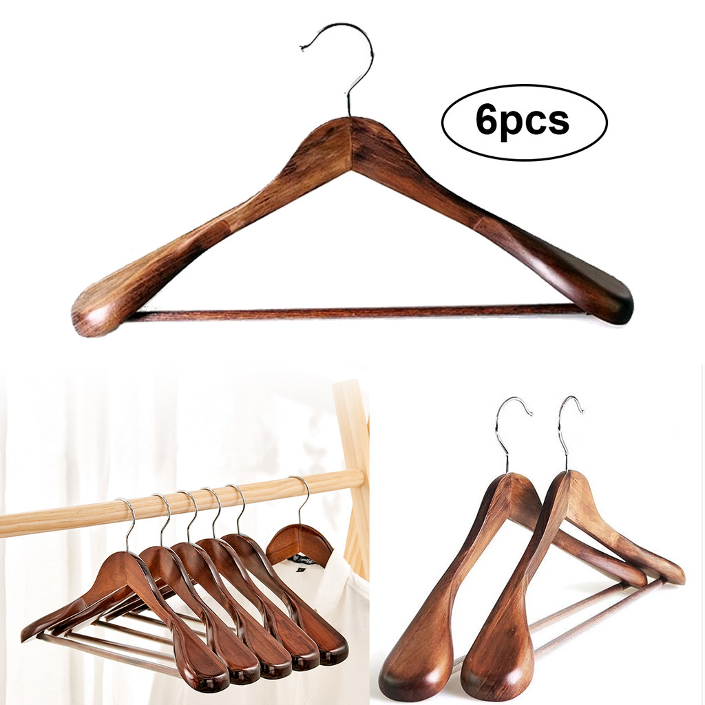 6PC High-Grade Wide Shoulder Wooden Coat Hangers - Large-angle Drooping ...