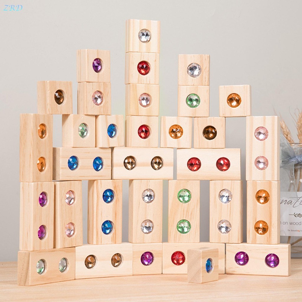 Wooden Acrylic Gem Blocks Set Assembly Large Piece Building Blocks ...