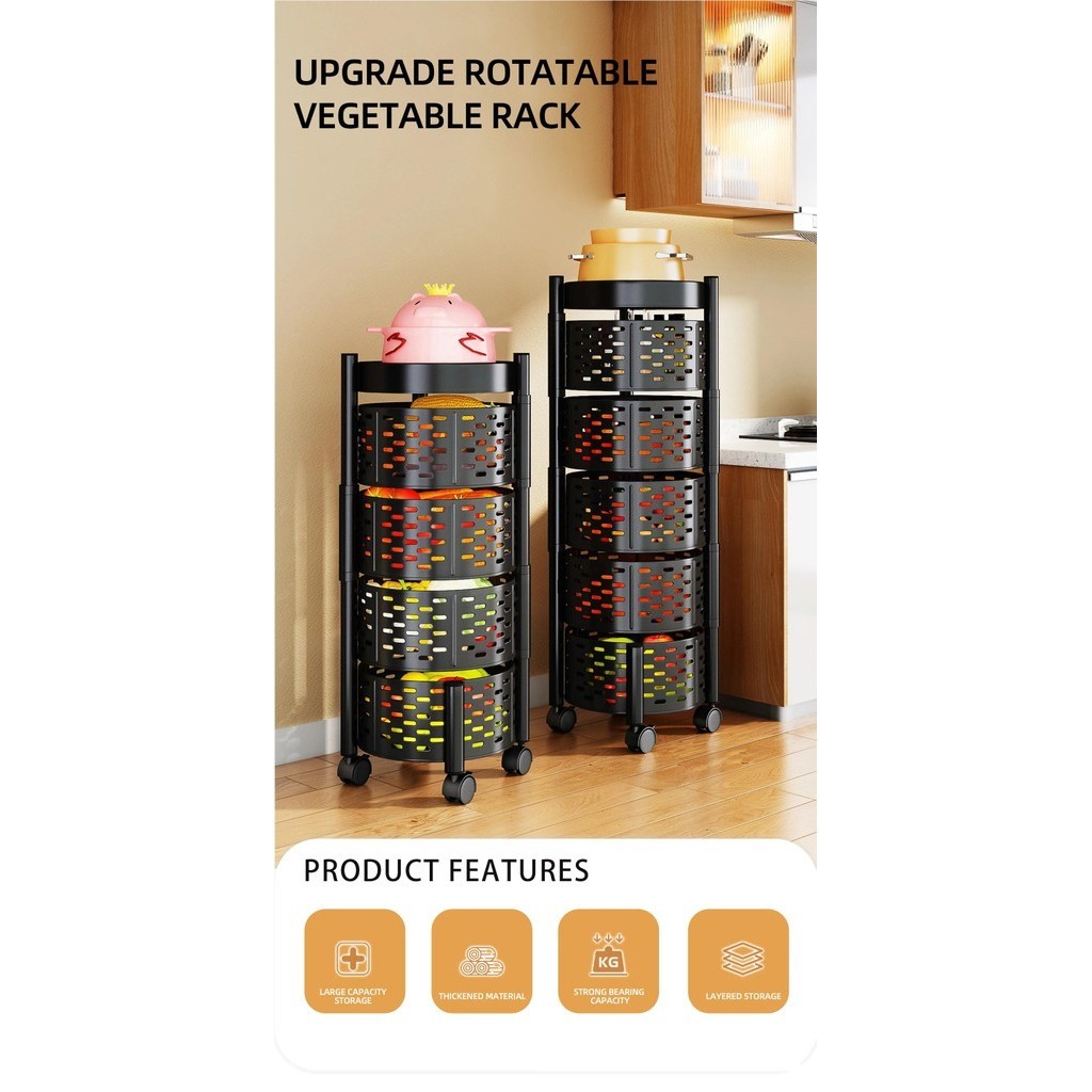 Trolley Steel Kitchen Rotating Rack Rolling Storage Carts with Wheels ...