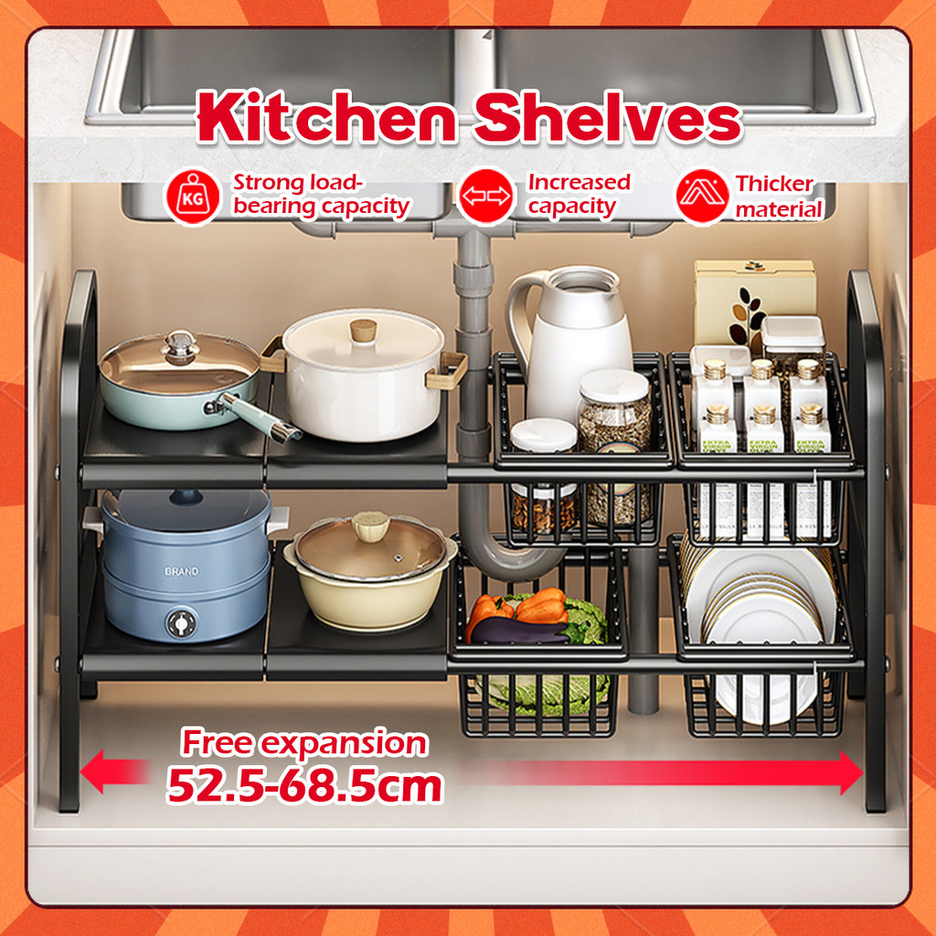 Adjustable Under Sink Organizer Rack Kitchen Storage Rack Double Tier ...