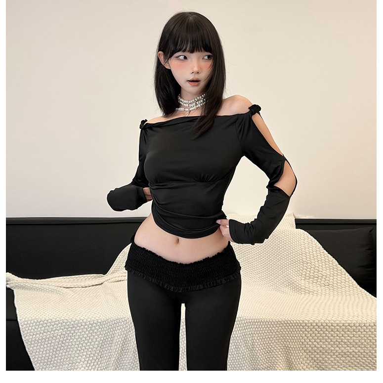 Kliou 2 Piece Set Tracksuit Slash Neck Hollow Full Sleeve Crop Tops ...