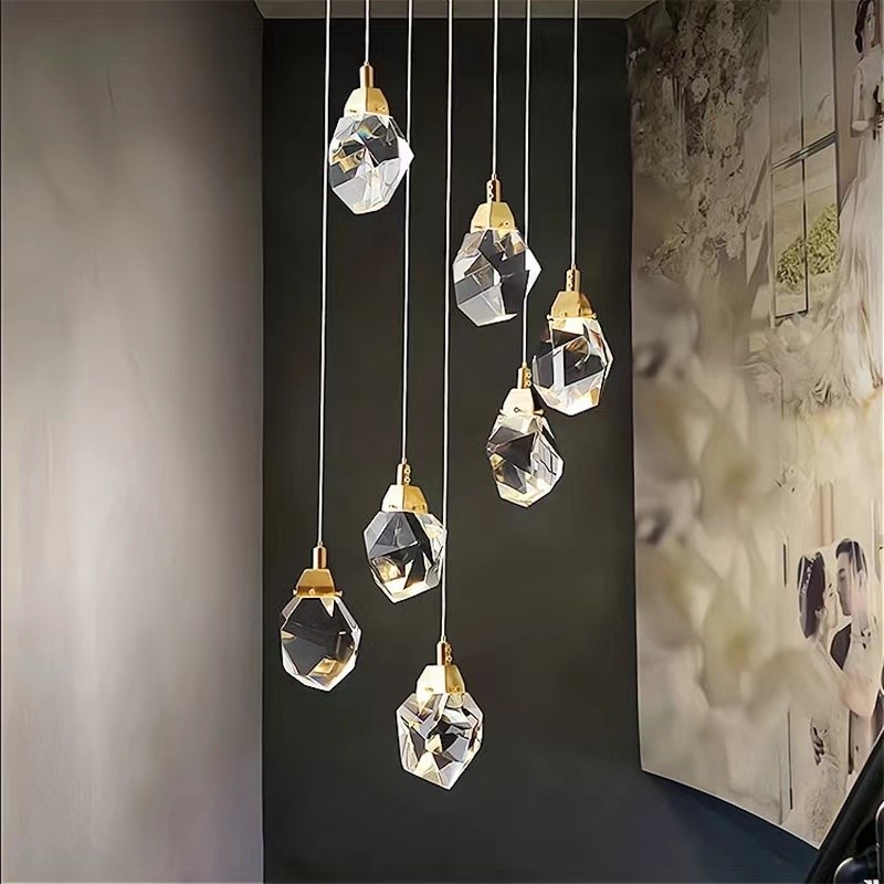 LED Crystal Hanging Lamp Simple Bar Counter Light Tricolor Chandelier ...