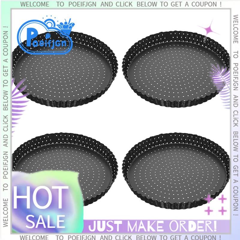 4 Pack Quiche Tart Pan,5 Inch Round Perforated Pizza Baking Tray Non