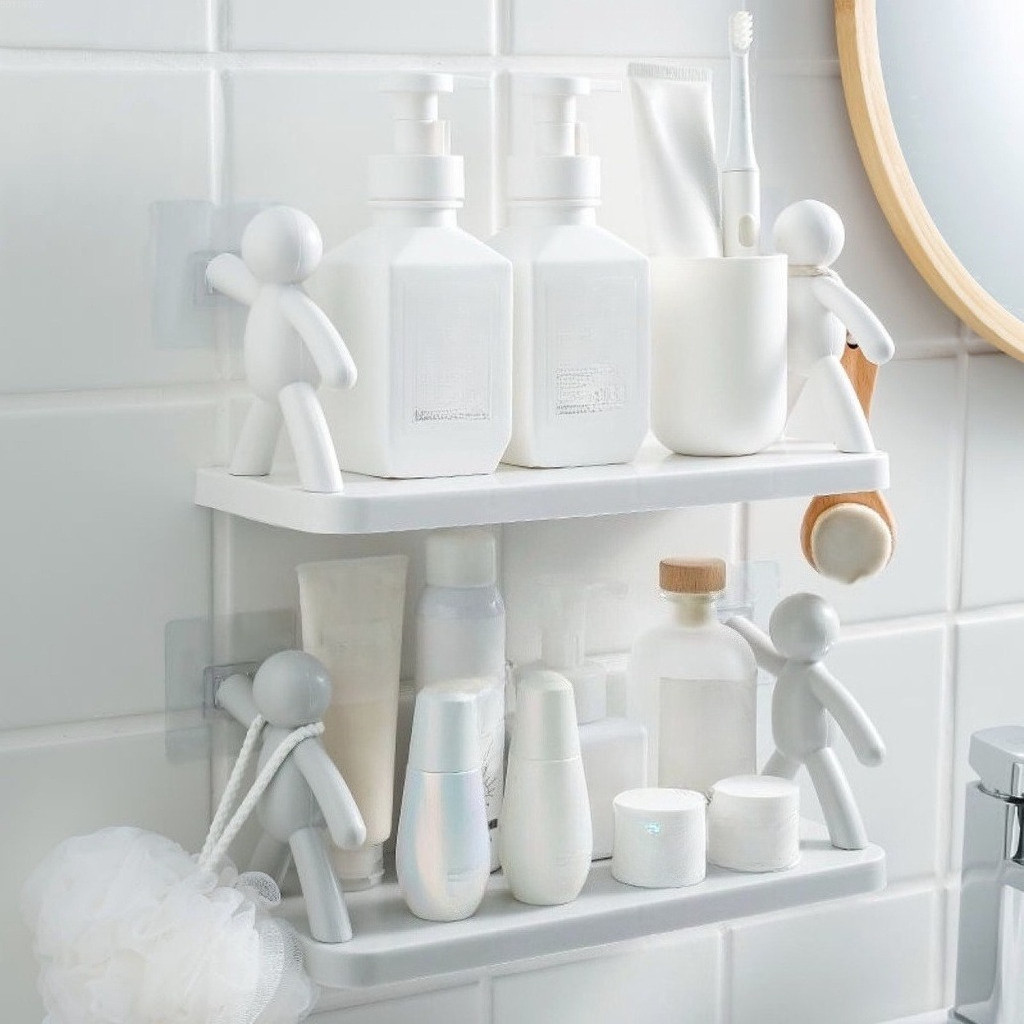 Wall Hanging Bathroom Human Hook Rack Floating Wall Ledge Shelf Suction ...