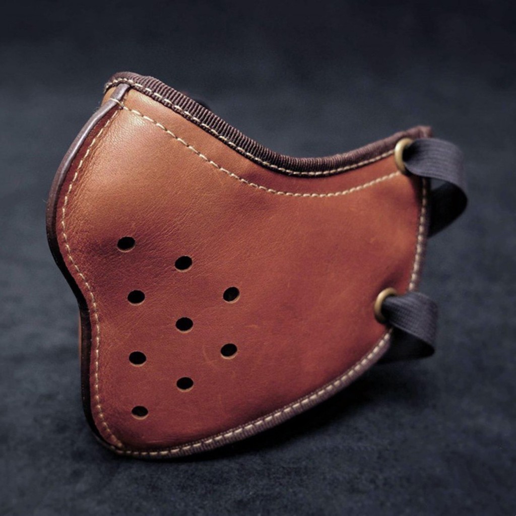 Motorcycle Riding Leather Mask Retro PU Mask Breathable Ready Stock ...