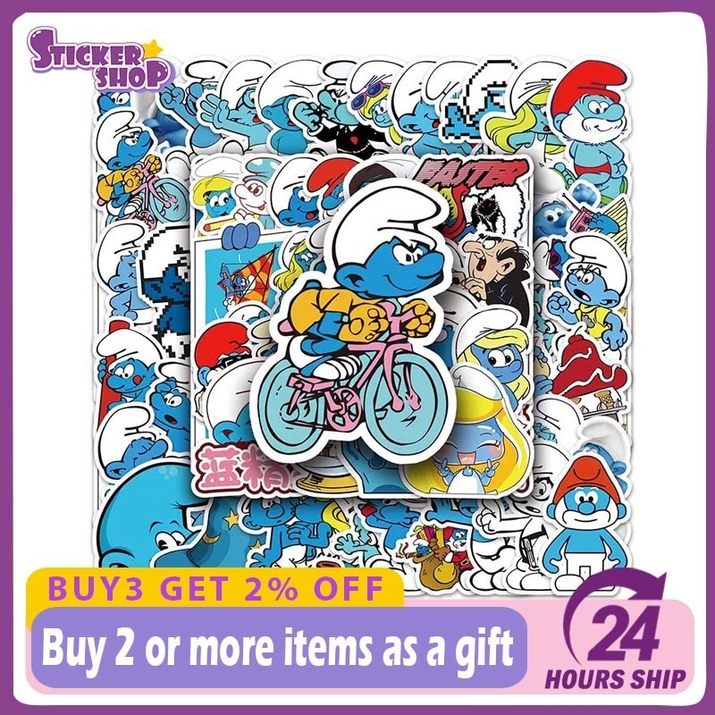 52PCS Disney Animated The Smurfs Stickers Kid Toy Graffiti Decals ...