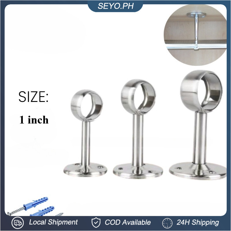 2Pcs Stainless Steel Round Tube Bracket Chrome Plated Curtain Rail Rod ...