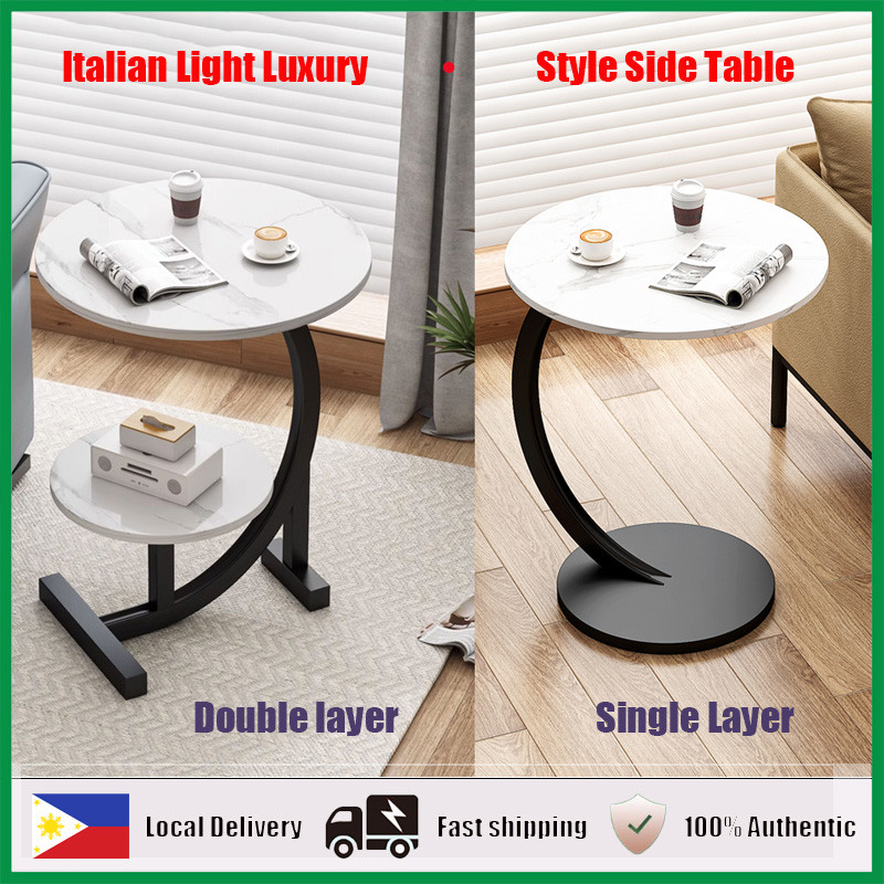 Double/Single Layer Side Table Mini Coffee Round Table Side Table ...
