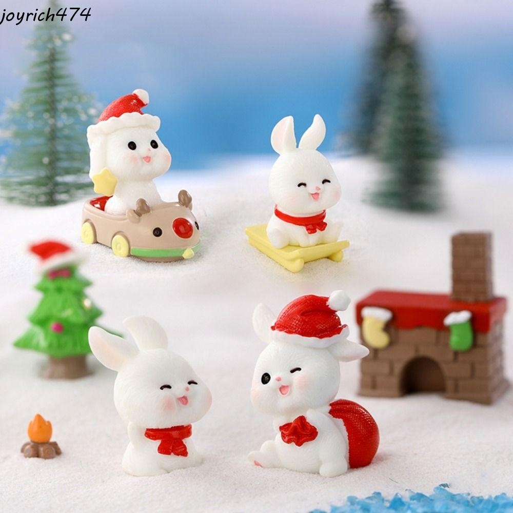JOYRICH 7pcs/set Christmas Rabbit Micro Landscape, Cartoon Resin Sleigh ...