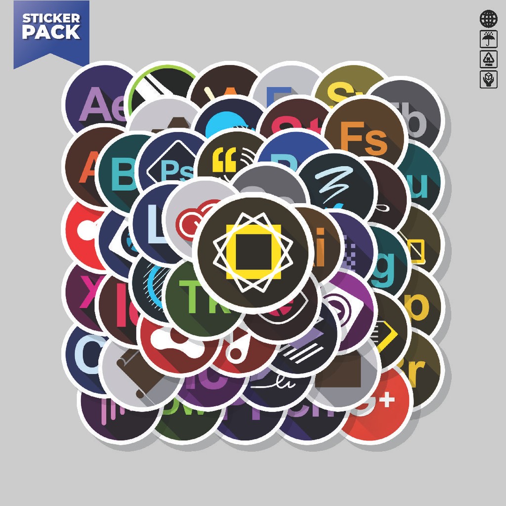 [100PCS] Sticker Pack Rounded Icon Software Series [Round Icon Soft ...