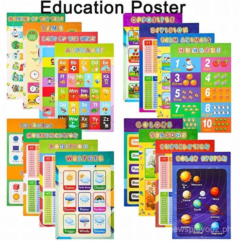12PCS Chart For Kid Educational Wall Colors Numbers Alphabet Shapes ...