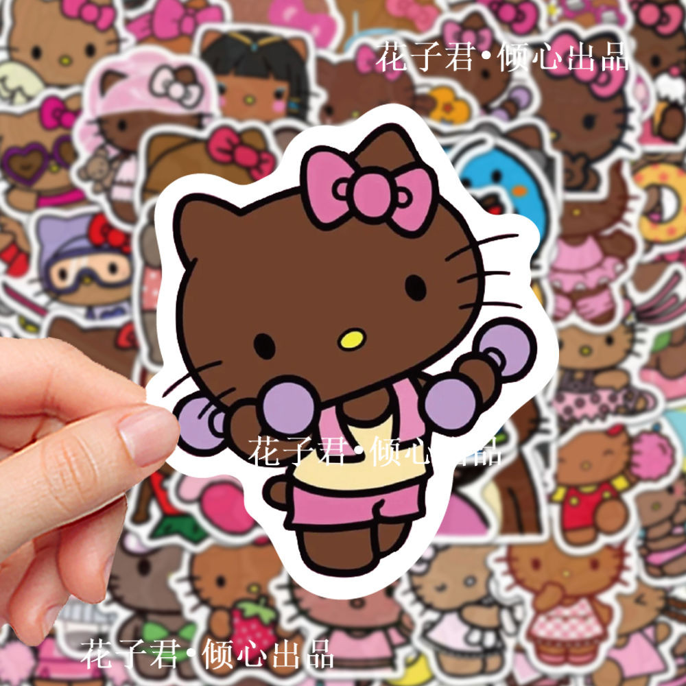 132 Cute Black Leather hellokitty Stickers ins Super Cute Hello Kitty ...