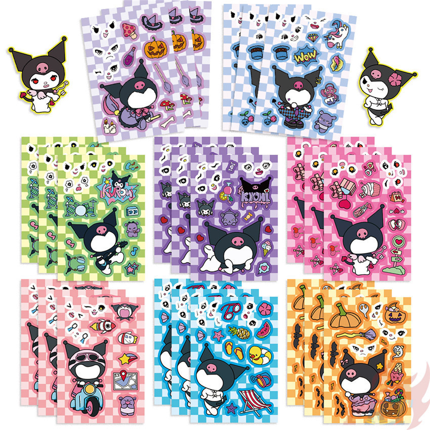 8Sheets/Set Kuromi . Make A Face Series 01 Kids Funny Puzzle Stickers
