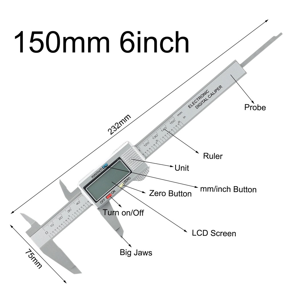 Digital Caliper Vernier Micrometer Electronic Ruler Gauge Meter 150mm 6 ...