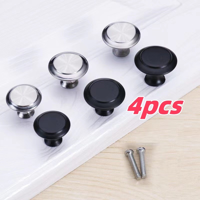 4pcs Round Zinc Alloy Handle Silver Black Drawer Wardrobe