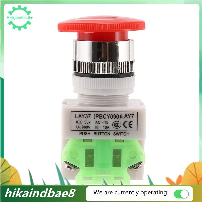 thumbnail image 2 of LAY37 Red Mushroom Emergency Stop Push Button Switch - DPST 1NO 1NC, AC660V 10A 2 of 6
