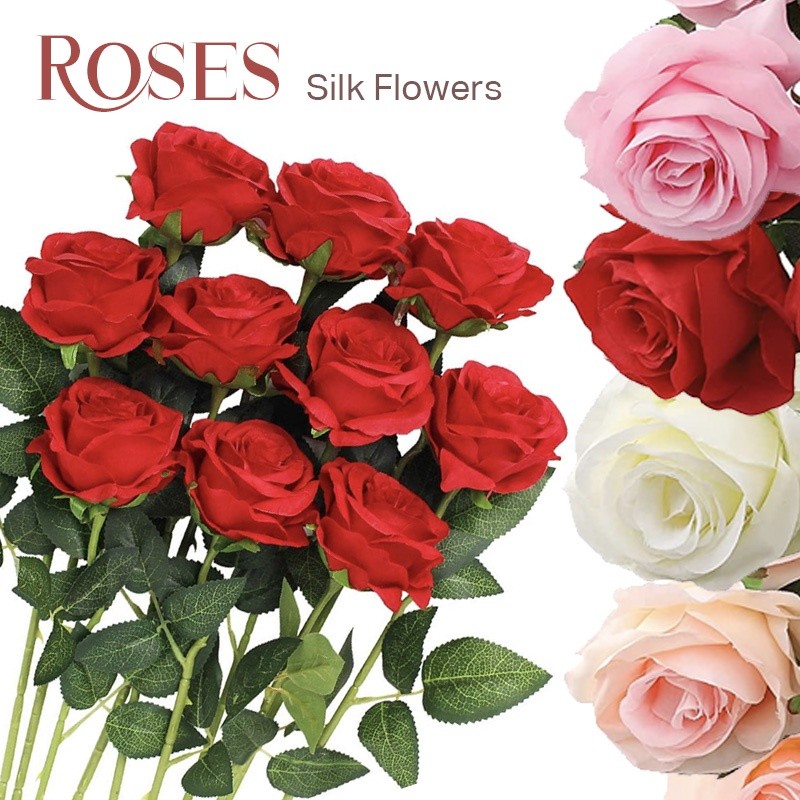 10PCS Rose Red Color High-Grade Artificial Flower Fake Flower for Home ...