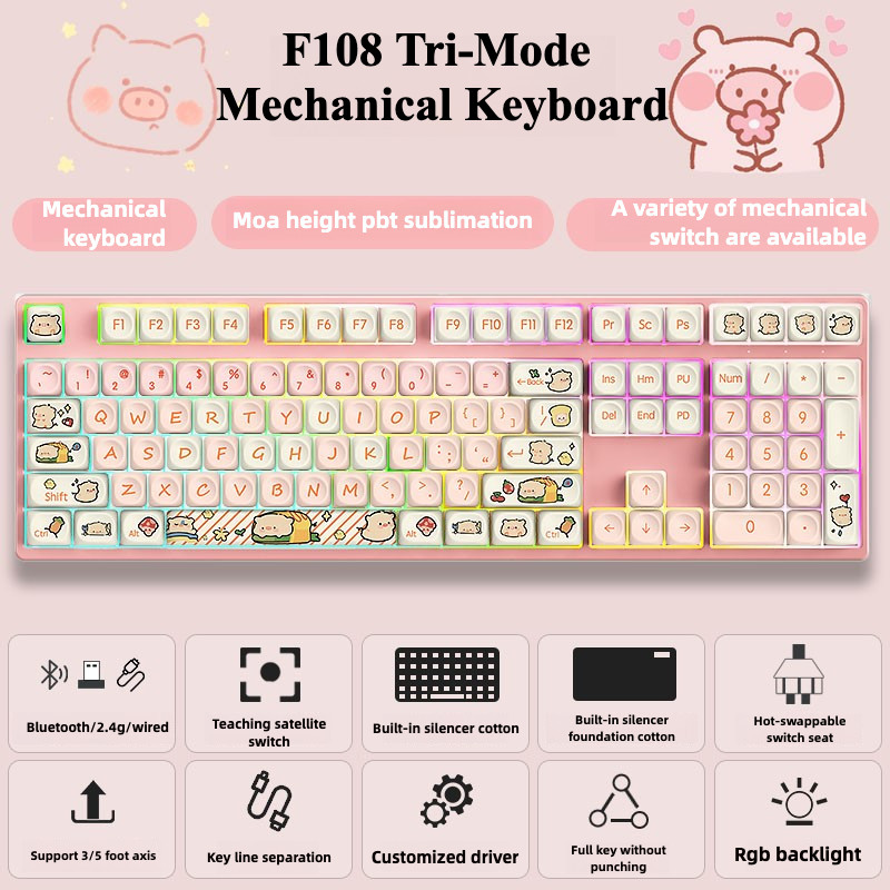 ILYCHEEGAMI F108 Wireless Tri mode Mechanical Keyboard RGB Bluetooth ...