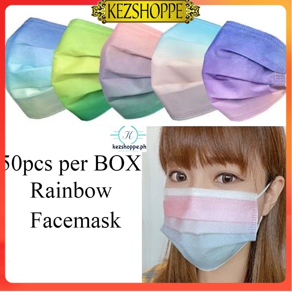 Rainbow Mask 50pcs/box 3 Layers Face Mask Breathable Disposable ...