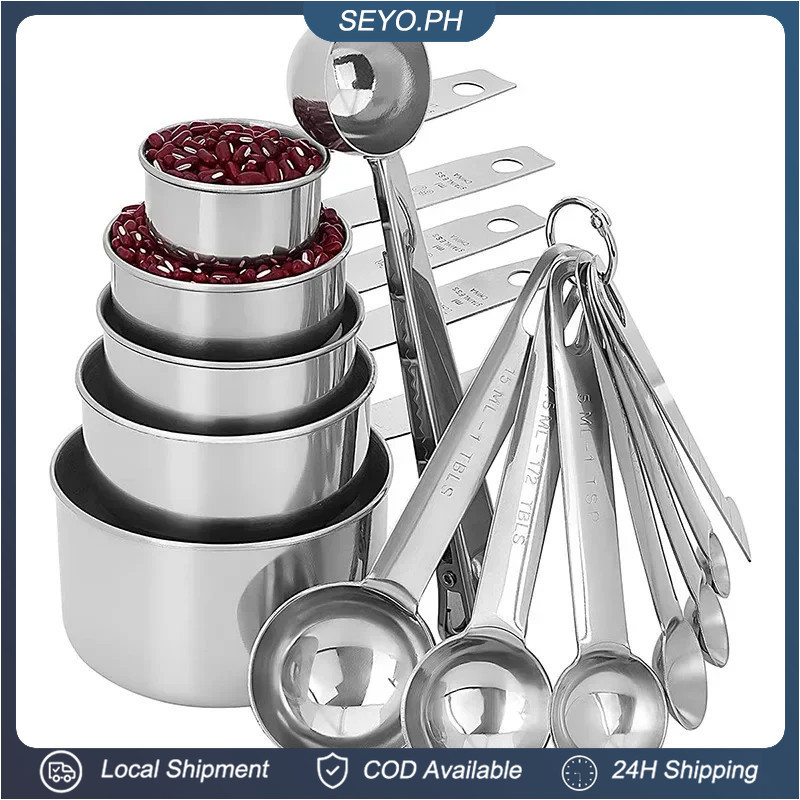 10PCS Stainless Steel Measuring Cups and Spoons Set Deluxe Premium ...