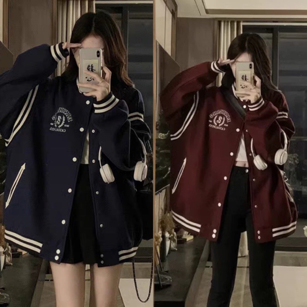 Jacket Bomber varcity Embroidered Letter Stripes Pattern In Red Black ...
