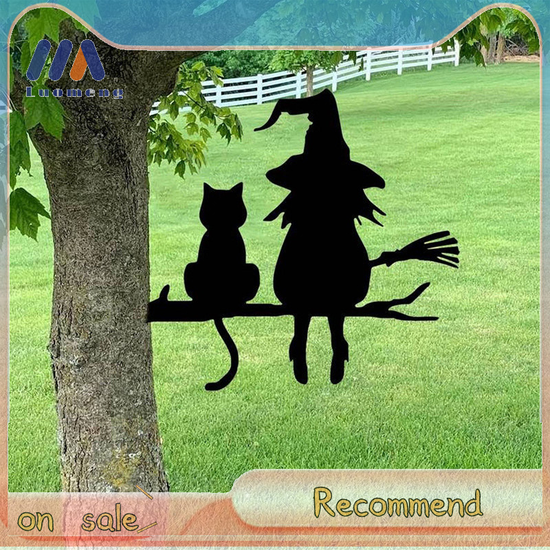 LuoMeng Cute Witch Cat Garden Stake On The Branch Yard Art Decor Tree