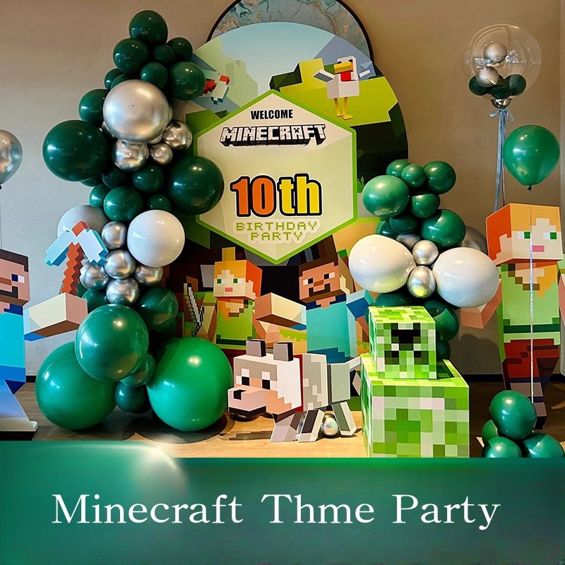 Minecraft Theme Party Decorations Green Latex Steven Gamehandle Pixel ...