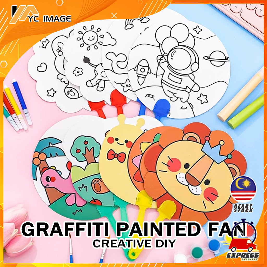 DIY Graffiti Painted Fan Cartoon Coloring Handicrafts Blank Fan For ...