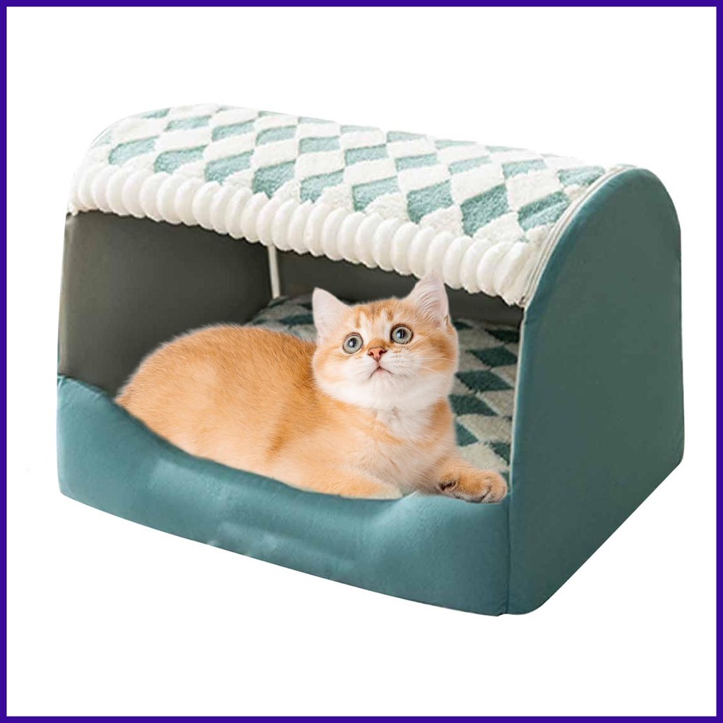 Small Pet Bed Semi enclosed Cat Cave Bed Covered Pet Hideaway NonSlip