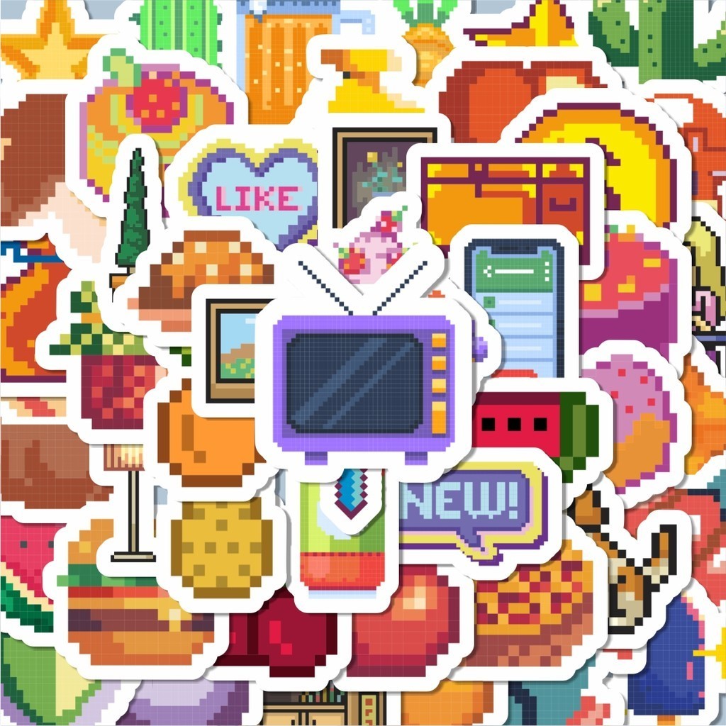 100PCS Cute Cartoon Sticker Pixel Sticker Aesthetic Sticker Waterproof ...