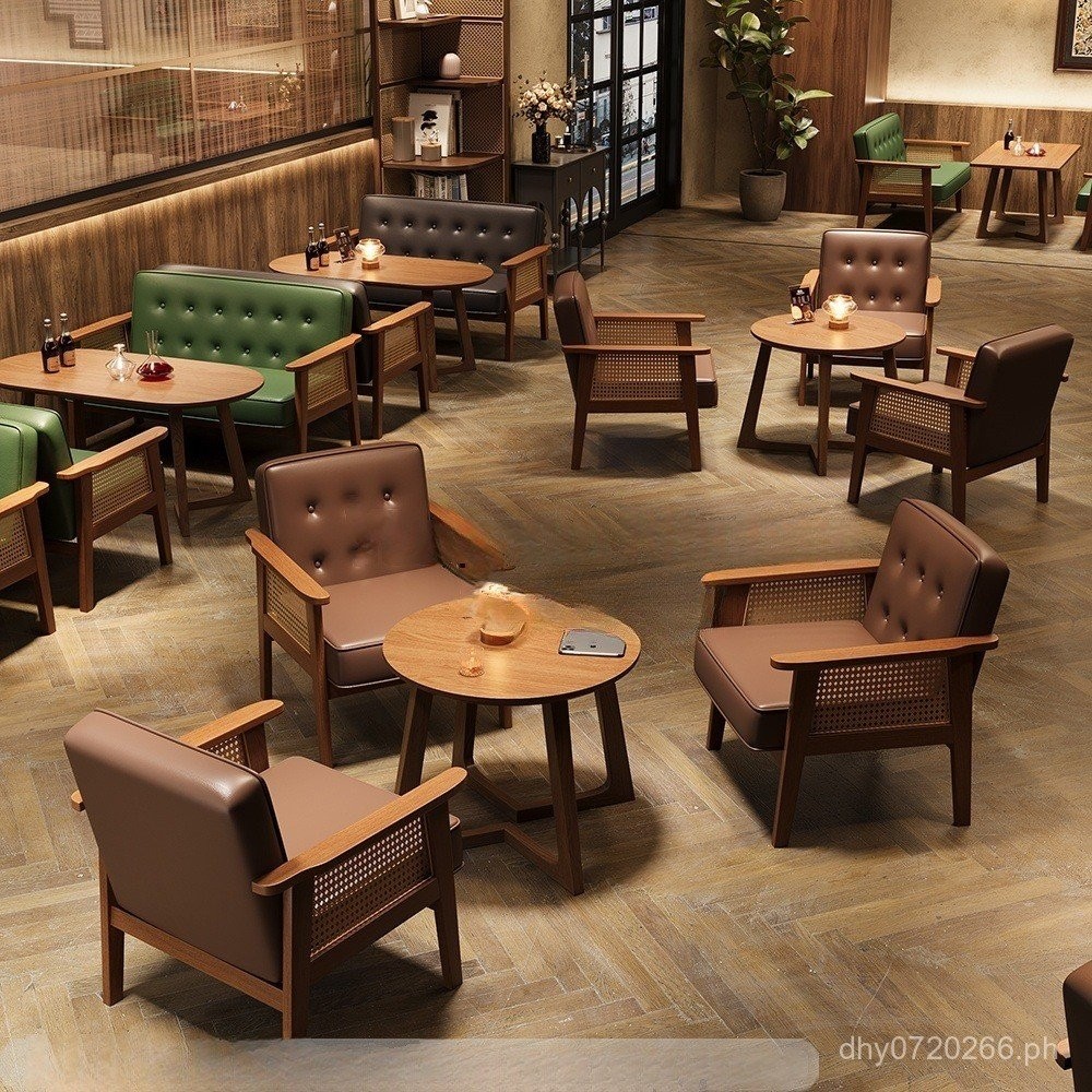 Cafe Table and Chair Milk Tea Negotiation Booth Reception Vintage Bar ...